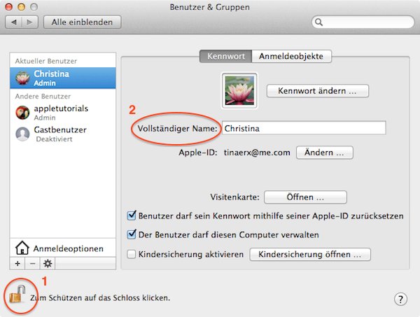 Benutzername unter Mac OS X ändern