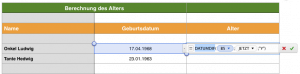 So kann man in Numbers das Alter in Jahren ausrechnen