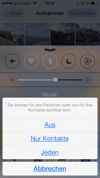 Airdrop bei iOS 7 im Kontrollzentrum aktivieren