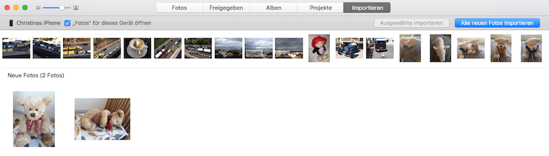 Bilder von iPhone oder Speicherkarte in Fotos für Mac OS X importieren