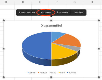 Excel Diagramm in Zwischenablage vom iPad kopieren