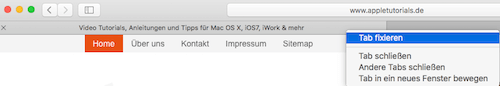 Tabs pinnen bzw. fixieren in Safari 9 unter Mac OS X El Capitan