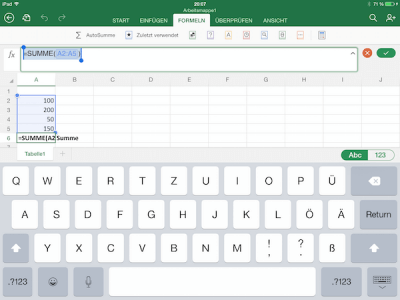 Formelassistent für Excel auf dem iPad