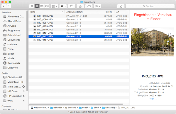 Finder Vorschau für Dateien einblenden unter Mac OS Yosemite
