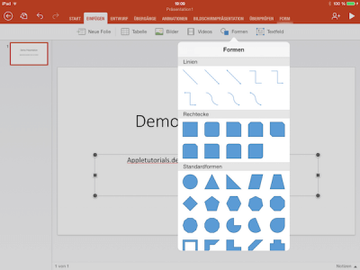 Formen in Office auf dem iPad in Dokument einfügen