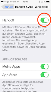 Handoff in iOS 8 einschalten