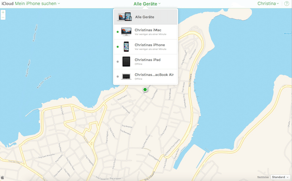 in iCloud die iPhone oder iPad Suche starten