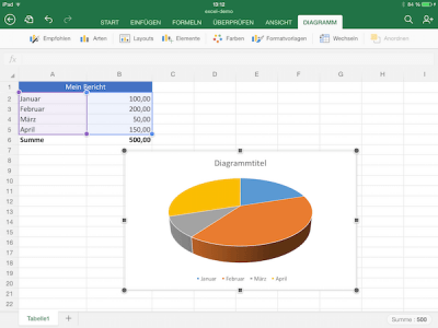 Diagramm in der Microsoft Excel App einfügen