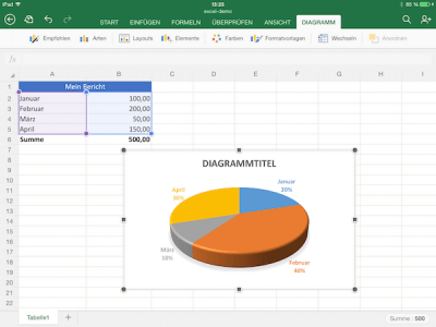 Diagramm-Layout in Excel auf dem iPad festlegen