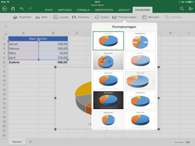 Mit Formatvorlagen das Diagramm in Excel anpassen