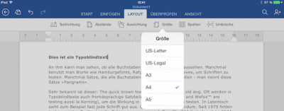 DIN Format in Word für iPad einstellen