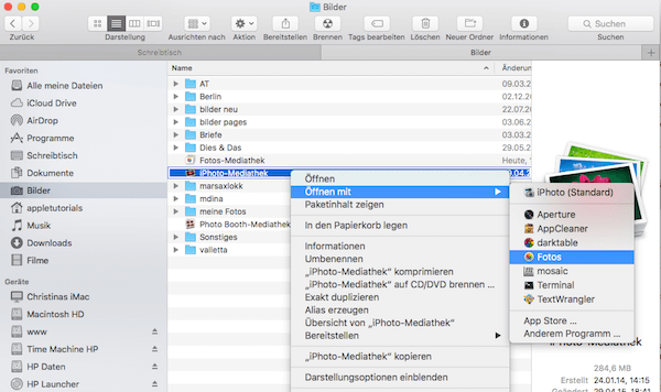 Mediathek in Fotos für Mac OS X übertragen