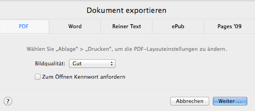 Pages oder Numbers zum Export in PDF