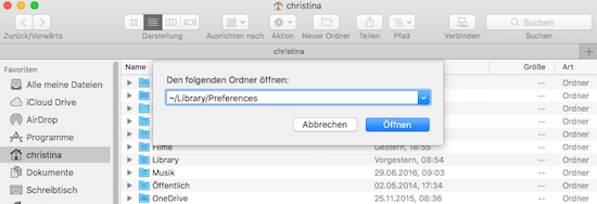 Library und Preferences ordner bei Mac OS Sierra aufrufen