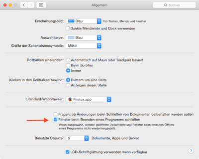 Fenster beim Beenden eines Programms am Mac schließen