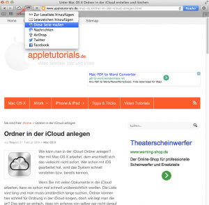 Wie man mit Safari von Apple Links versenden kann
