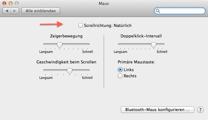 Scrollrichtung am mac anpassen