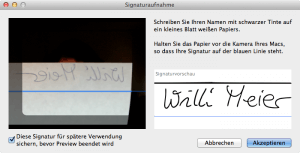 Signatur mit der Face Time Kamera