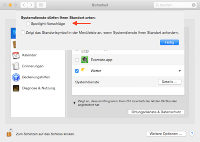 Spotlight Suche ausschalten in Mac OS Yosemite