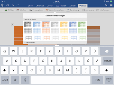 Tabellenvorlagen für Office auf dem iPad