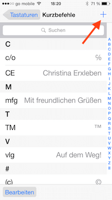 Textbaustein in iOS hinzufügen