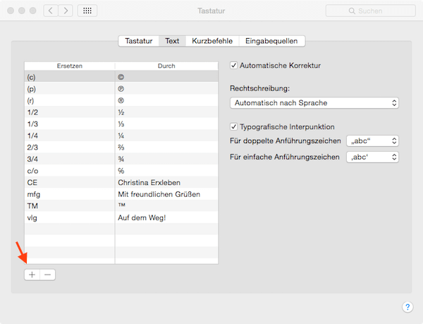 Textbausteine unter Mac OS X eingeben