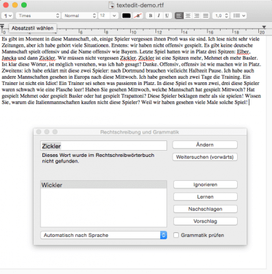 Umfangreiche Rechtschreibprüfung in TextEdit für Mac OS X
