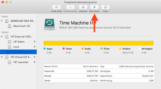 Volumen mounten unter Mac OS X mit Festplattendienstprogramm