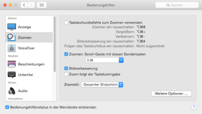 Bedienungshilfe Zoom für größeren Mac Bildschirm