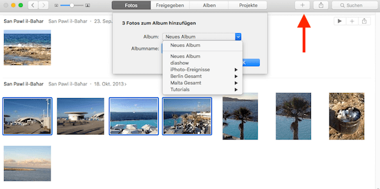 Wie man BIlder in der Apple Fotos App einem Album hinzufügt