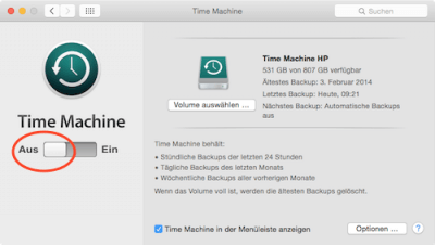 Time Machine Backup ausschalten