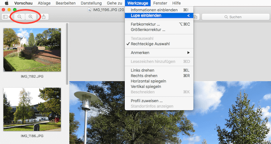 Darstellung mit Lupe zur Bildvergrößerung in der Vorschau App von Apple