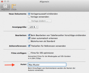 Autor Name in Numbers ändern