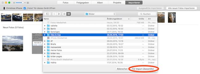 Bilder von Mac Festplatte in Foto App importieren