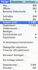 Menü Ablage Sichern unter & Duplizieren