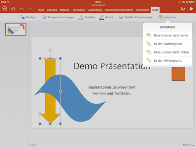 Formen Ebenen anordnen in iPad Office App