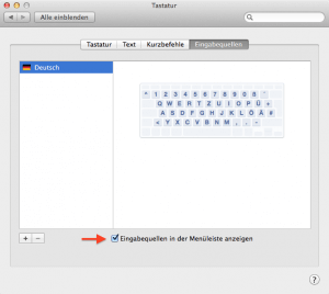 Die Eingabequellen in der Apple Menüleiste einblenden