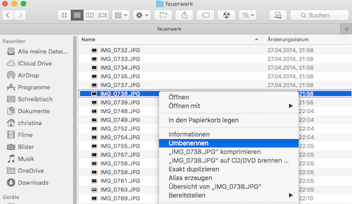 Dateinamen ändern unter Mac OS X El Capitan