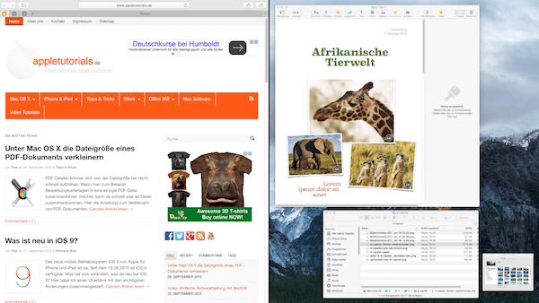 Fenster nebeneinander anordnen unter Mac OS X El Capitan