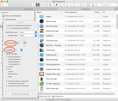 Schriftgröße im Finder unter Mac OS X einstellen