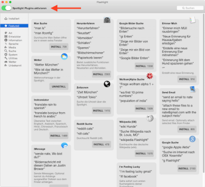 Flashlight Plugins für Spotlight-Suche aktivieren