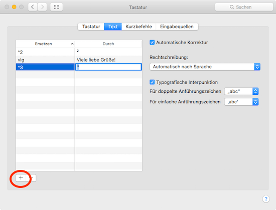 Exponenten Eingabe am Mac speichern