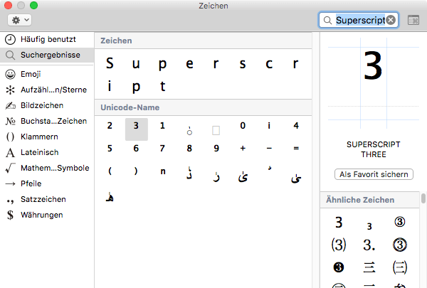 Emojis und Symbole - Superscripft zur Suche von Hochzahlen