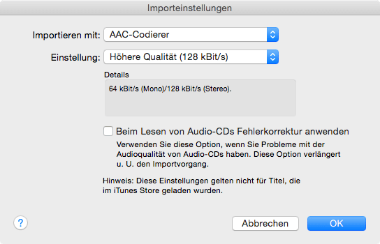 AAC Codierer einstellen für iPhone Ringtone