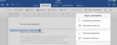 Kopf- und Fußzeilen einfügen auf dem iPad in Office Word