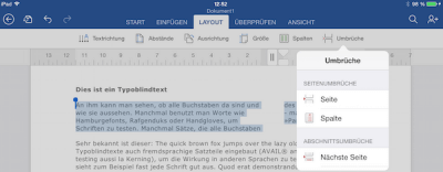 Zeilenumbruch auf dem iPad in Office Word