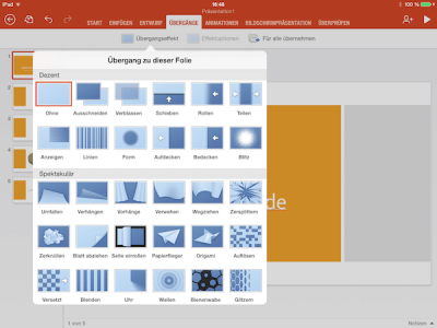 Folienübergang in Power Point App auf dem iPad