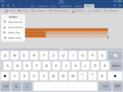 Spalten & Zeilen in Office App Tabellen einfügen und löschen