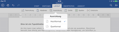 Hoch- und Querformat auf dem iPad in Office Word 365