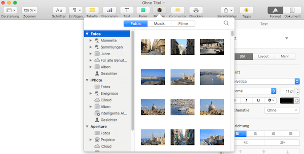 Medien wie Bilder oder Videos in iWork Dokumente einfügen